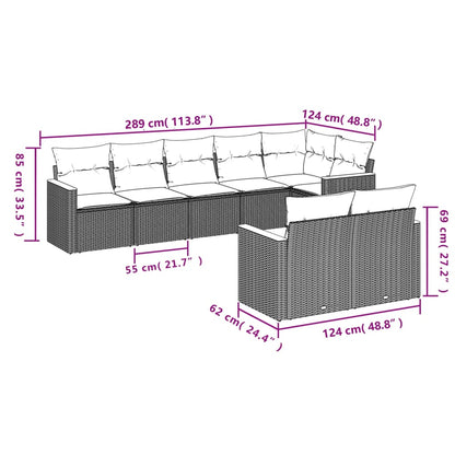 8-teiliges Gartensofa-Set mit Kissen, schwarzes Polyrattan