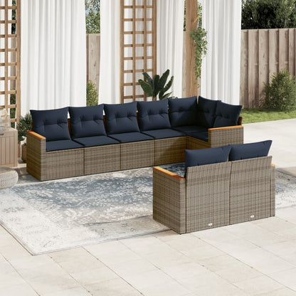 8-teiliges Gartensofa-Set mit Kissen, grau, Polyrattan
