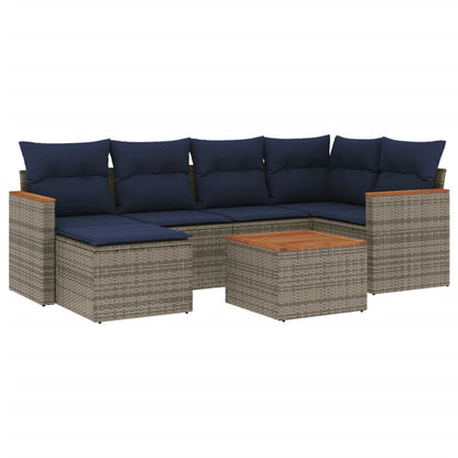 7-teiliges Gartensofa-Set mit Kissen, grau, Polyrattan
