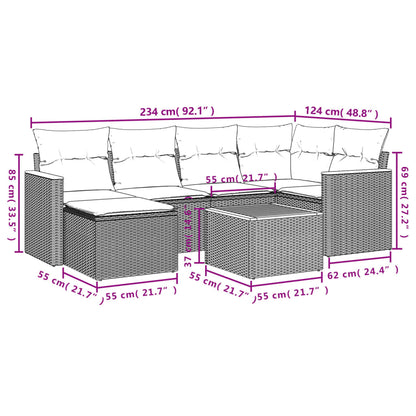 7-teiliges Gartensofa-Set mit Kissen, grau, Polyrattan