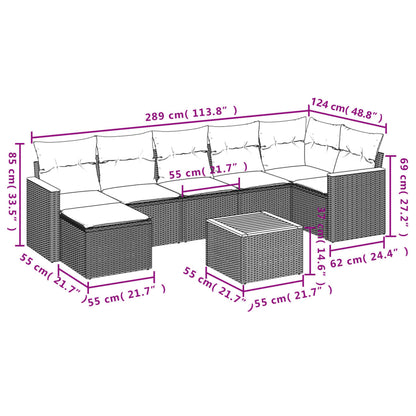 8-teiliges Gartensofa-Set mit Kissen, grau, Polyrattan