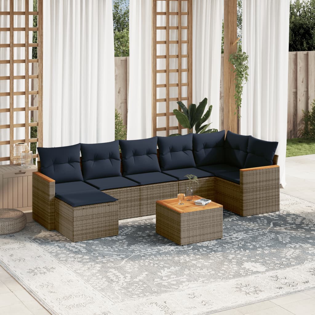 8-teiliges Gartensofa-Set mit Kissen, grau, Polyrattan