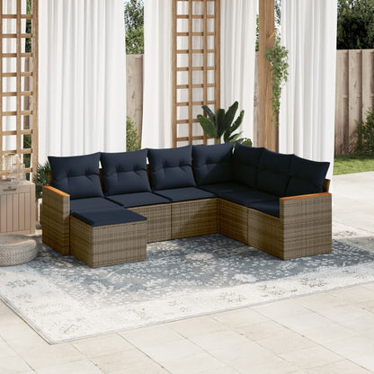 7-teiliges Gartensofa-Set mit Kissen, grau, Polyrattan