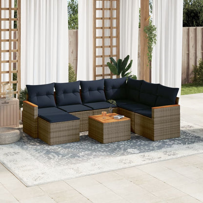 8-teiliges Gartensofa-Set mit Kissen, grau, Polyrattan