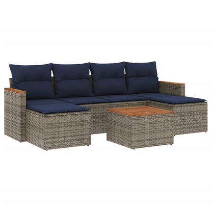 7-teiliges Gartensofa-Set mit Kissen, grau, Polyrattan