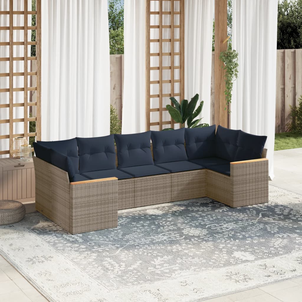 7-teiliges Gartensofa-Set mit Kissen, grau, Polyrattan