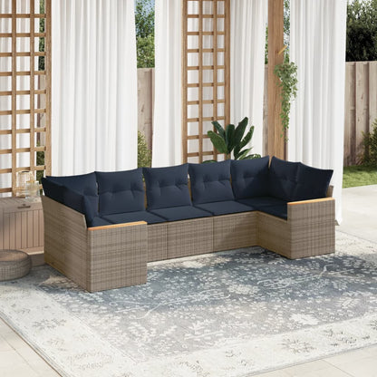 7-teiliges Gartensofa-Set mit Kissen, grau, Polyrattan