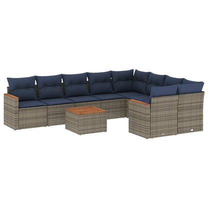 10-teiliges Gartensofa-Set mit Kissen, grau, Polyrattan