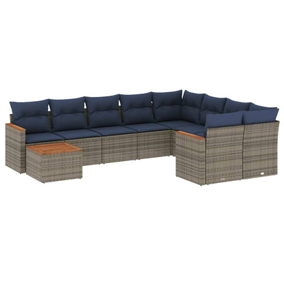10-teiliges Gartensofa-Set mit Kissen, grau, Polyrattan