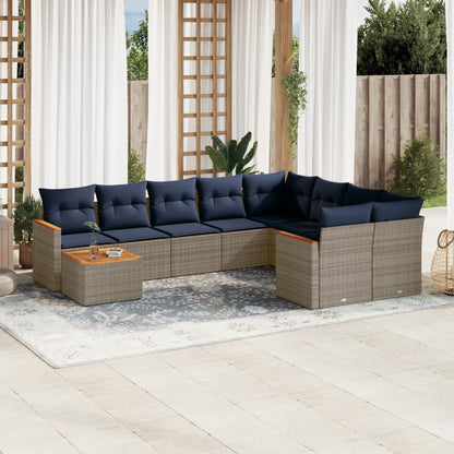 10-teiliges Gartensofa-Set mit Kissen, grau, Polyrattan