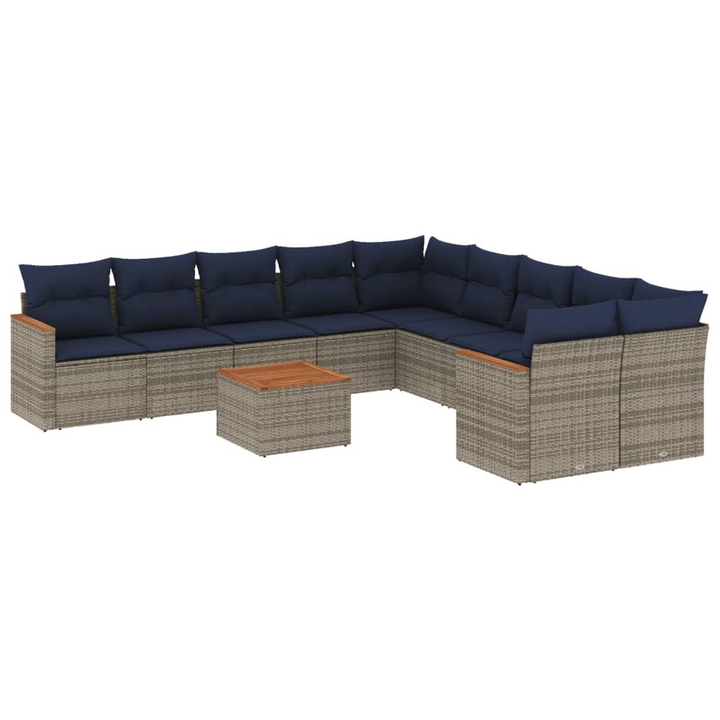 11-teiliges Gartensofa-Set mit Kissen, grau, Polyrattan