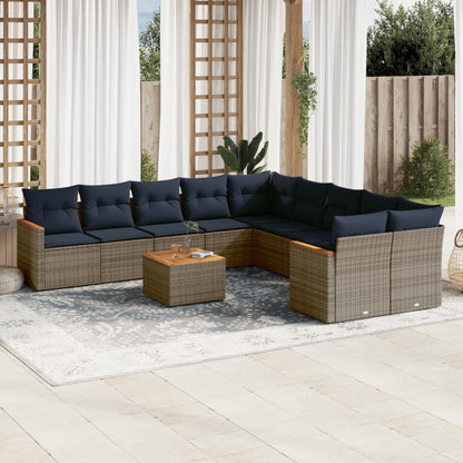 11-teiliges Gartensofa-Set mit Kissen, grau, Polyrattan