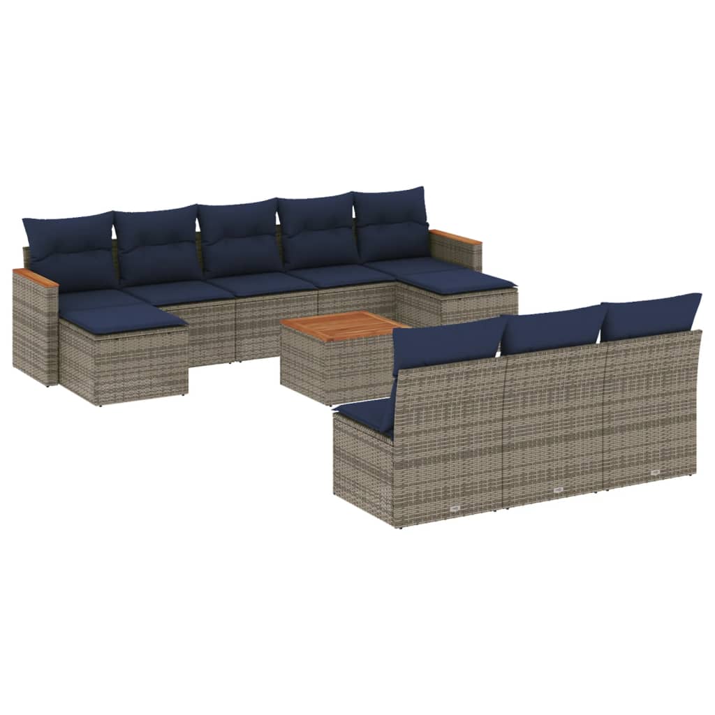 11-teiliges Gartensofa-Set mit Kissen, grau, Polyrattan