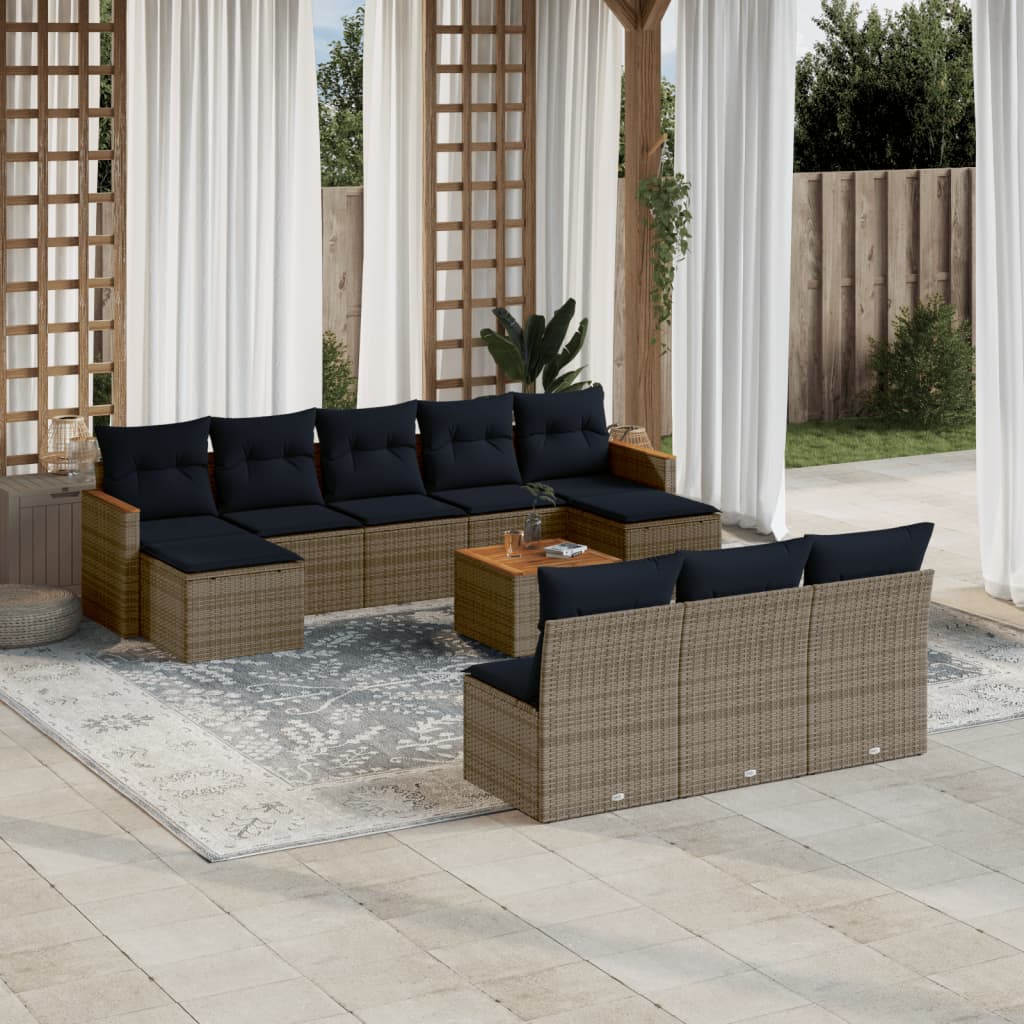 11-teiliges Gartensofa-Set mit Kissen, grau, Polyrattan
