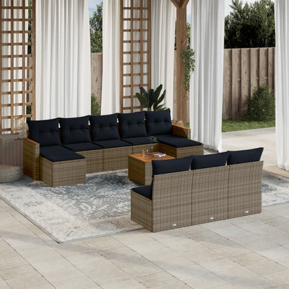 11-teiliges Gartensofa-Set mit Kissen, grau, Polyrattan