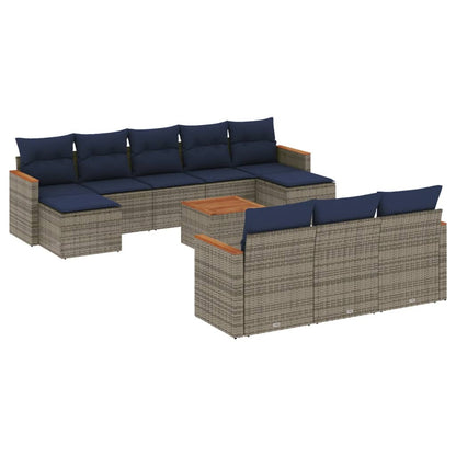 11-teiliges Gartensofa-Set mit Kissen, grau, Polyrattan
