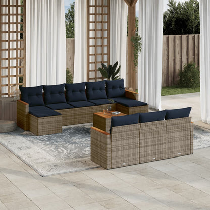 11-teiliges Gartensofa-Set mit Kissen, grau, Polyrattan