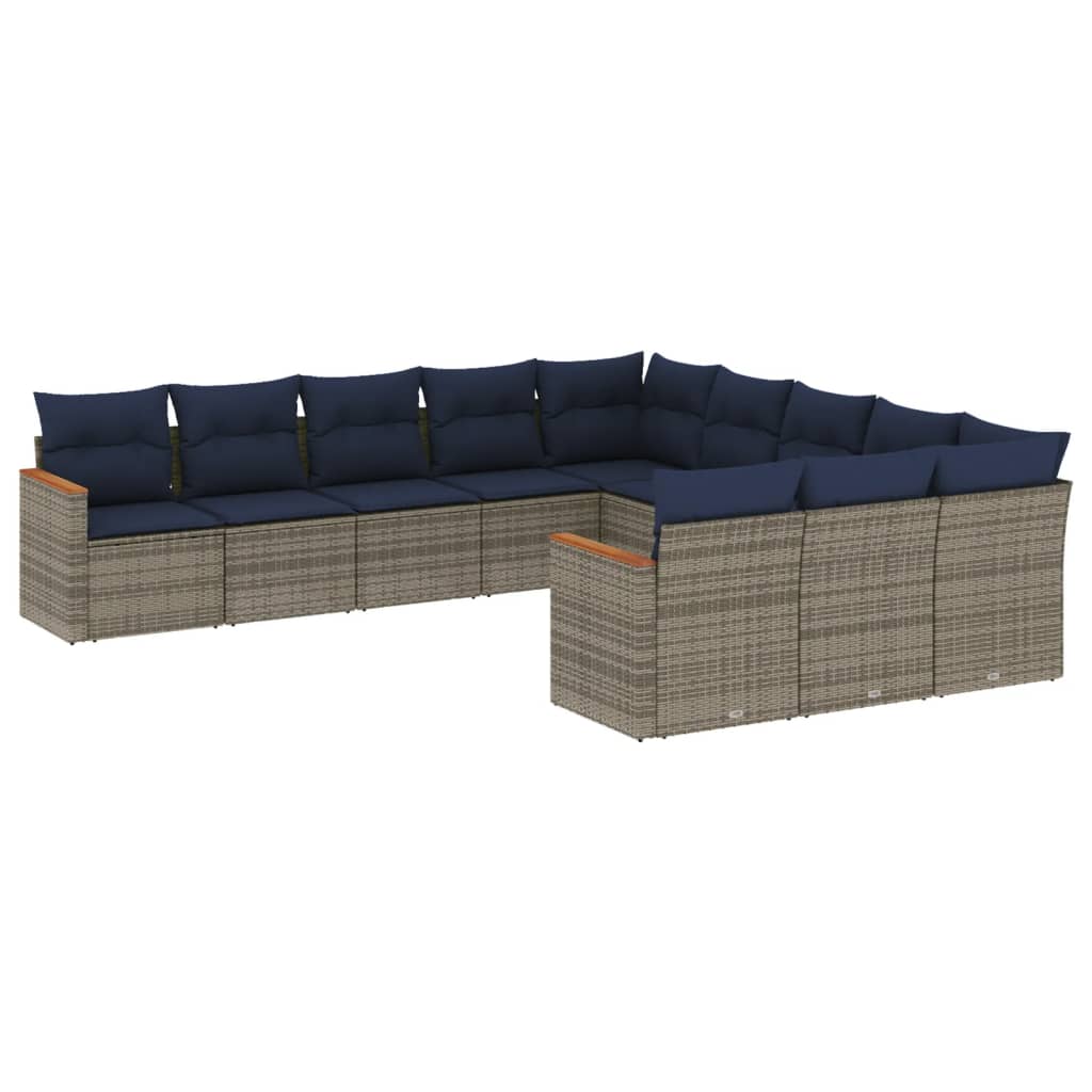 11-teiliges Gartensofa-Set mit Kissen, grau, Polyrattan