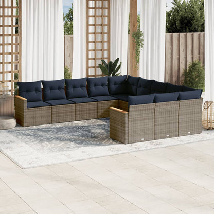 11-teiliges Gartensofa-Set mit Kissen, grau, Polyrattan