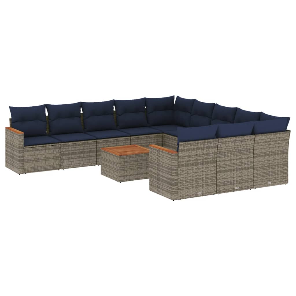 12-teiliges Gartensofa-Set mit Kissen, grau, Polyrattan