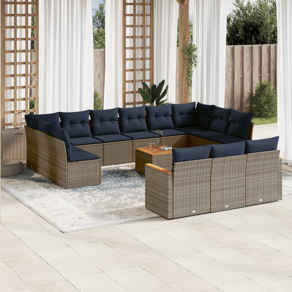 14-teiliges Gartensofa-Set mit Kissen, grau, Polyrattan