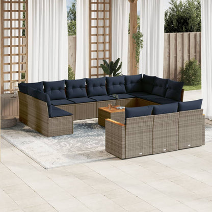 14-teiliges Gartensofa-Set mit Kissen, grau, Polyrattan