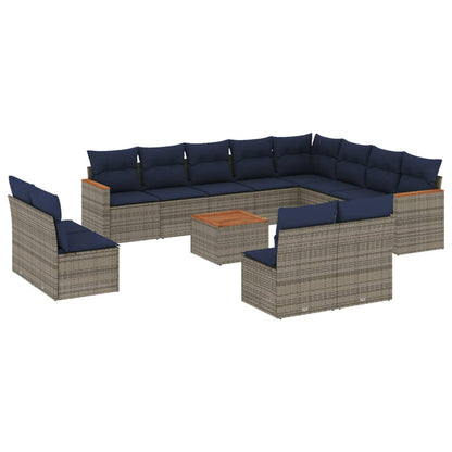 13-teiliges Gartensofa-Set mit Kissen, grau, Polyrattan