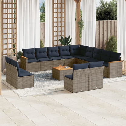 14-teiliges Gartensofa-Set mit Kissen, grau, Polyrattan