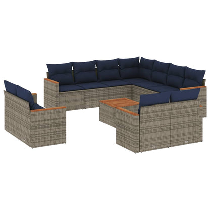 12-teiliges Gartensofa-Set mit Kissen, grau, Polyrattan