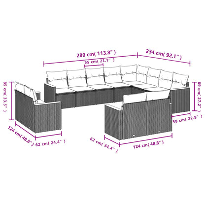 12-teiliges Gartensofa-Set mit Kissen, grau, Polyrattan