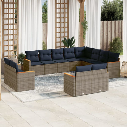 12-teiliges Gartensofa-Set mit Kissen, grau, Polyrattan