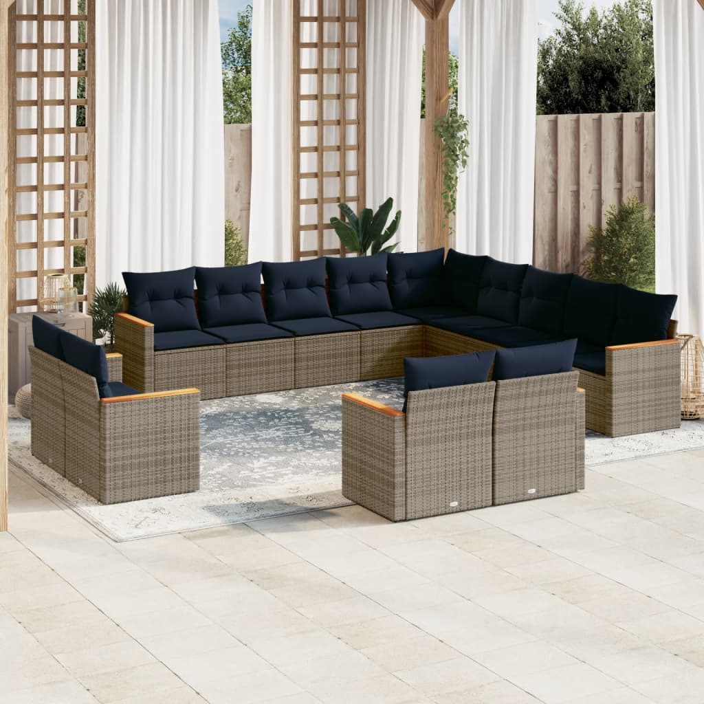 13-teiliges Gartensofa-Set mit Kissen, grau, Polyrattan