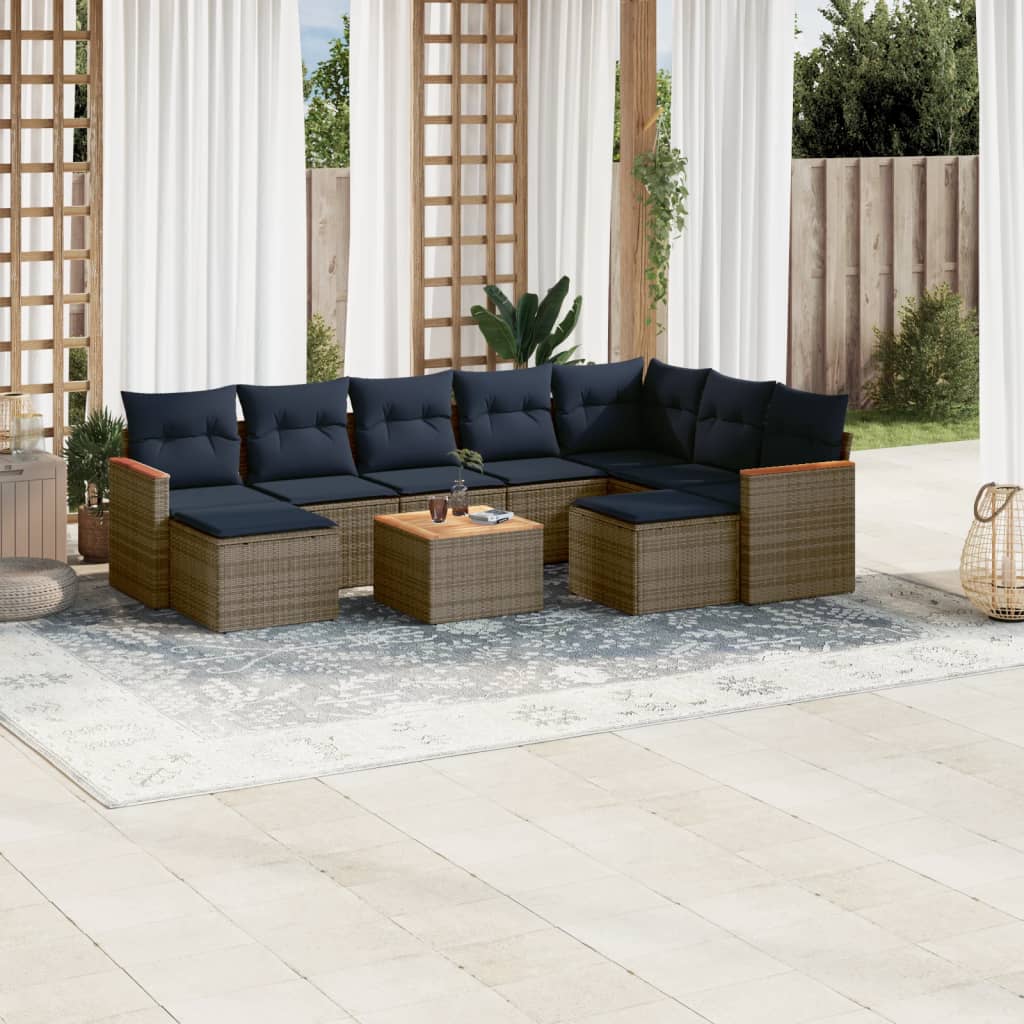 10-teiliges Gartensofa-Set mit Kissen, grau, Polyrattan