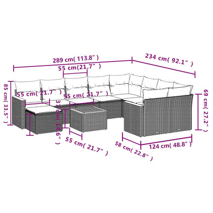 11-tlg. Garten-Sofagarnitur mit Kissen Schwarz Poly Rattan
