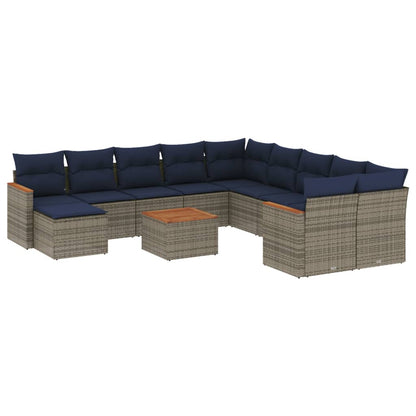 12-teiliges Gartensofa-Set mit Kissen, grau, Polyrattan
