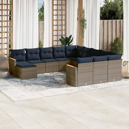 12-teiliges Gartensofa-Set mit Kissen, grau, Polyrattan