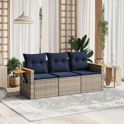 3-tlg. Garten-Sofagarnitur mit Kissen Grau Poly Rattan