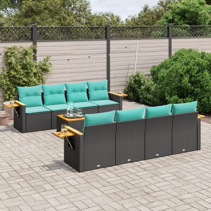 9-tlg. Garten-Sofagarnitur mit Kissen Schwarz Poly Rattan