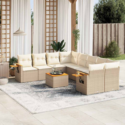 9-tlg. Garten-Sofagarnitur mit Kissen Beige Poly Rattan