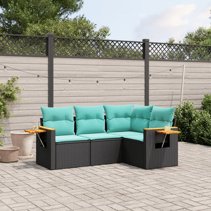 4-tlg. Garten-Sofagarnitur mit Kissen Schwarz Poly Rattan