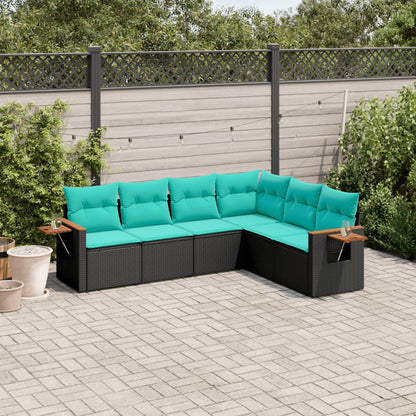6-tlg. Garten-Sofagarnitur mit Kissen Schwarz Poly Rattan
