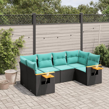 6-tlg. Garten-Sofagarnitur mit Kissen Schwarz Poly Rattan