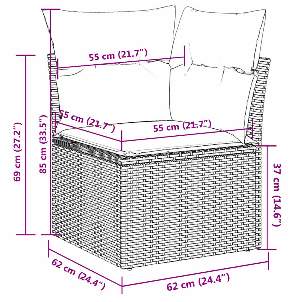 9-tlg. Garten-Sofagarnitur mit Kissen Grau Poly Rattan
