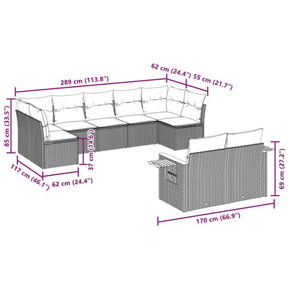 9-tlg. Garten-Sofagarnitur mit Kissen Grau Poly Rattan