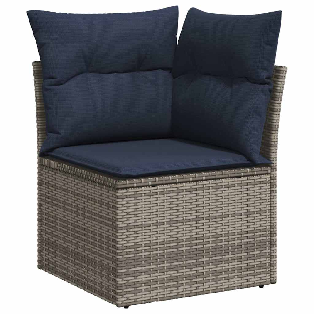 10-tlg. Garten-Sofagarnitur mit Kissen Grau Poly Rattan