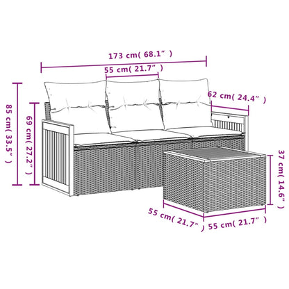 4-teiliges Gartensofa-Set mit Kissen, grau, Polyrattan