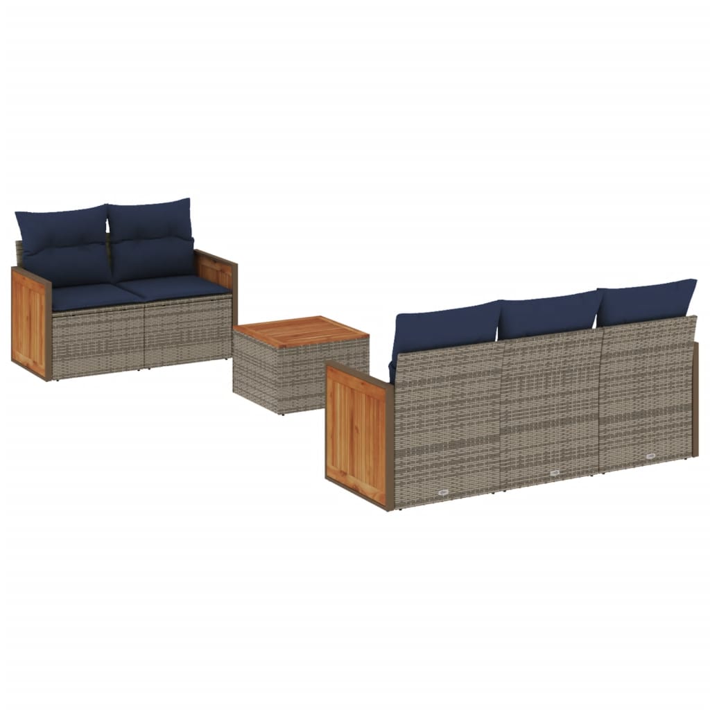 6-teiliges Gartensofa-Set mit Kissen, grau, Polyrattan