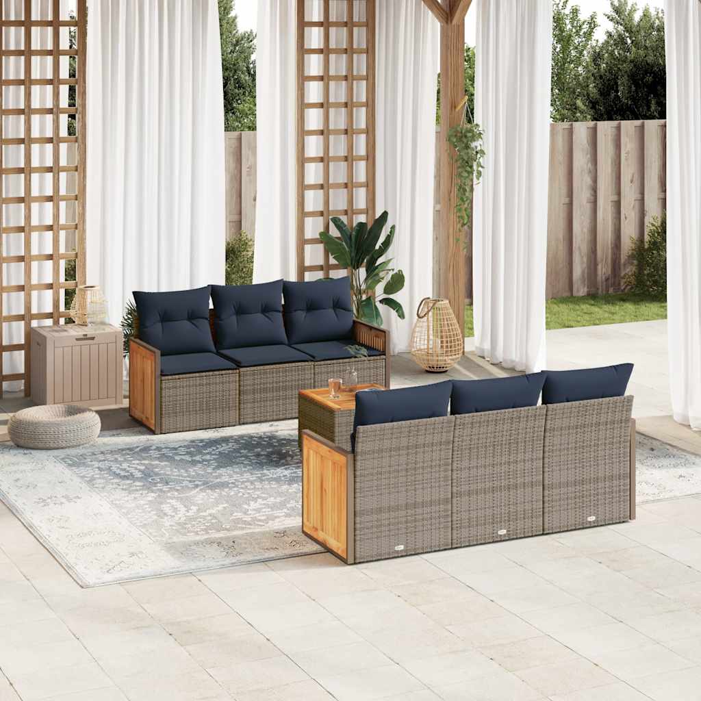 7-teiliges Gartensofa-Set mit Kissen, grau, Polyrattan