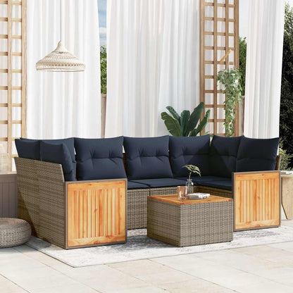 7-teiliges Gartensofa-Set mit Kissen, grau, Polyrattan