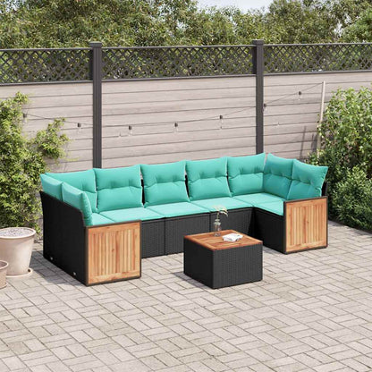 8-teiliges Gartensofa-Set mit Kissen, schwarzes Polyrattan